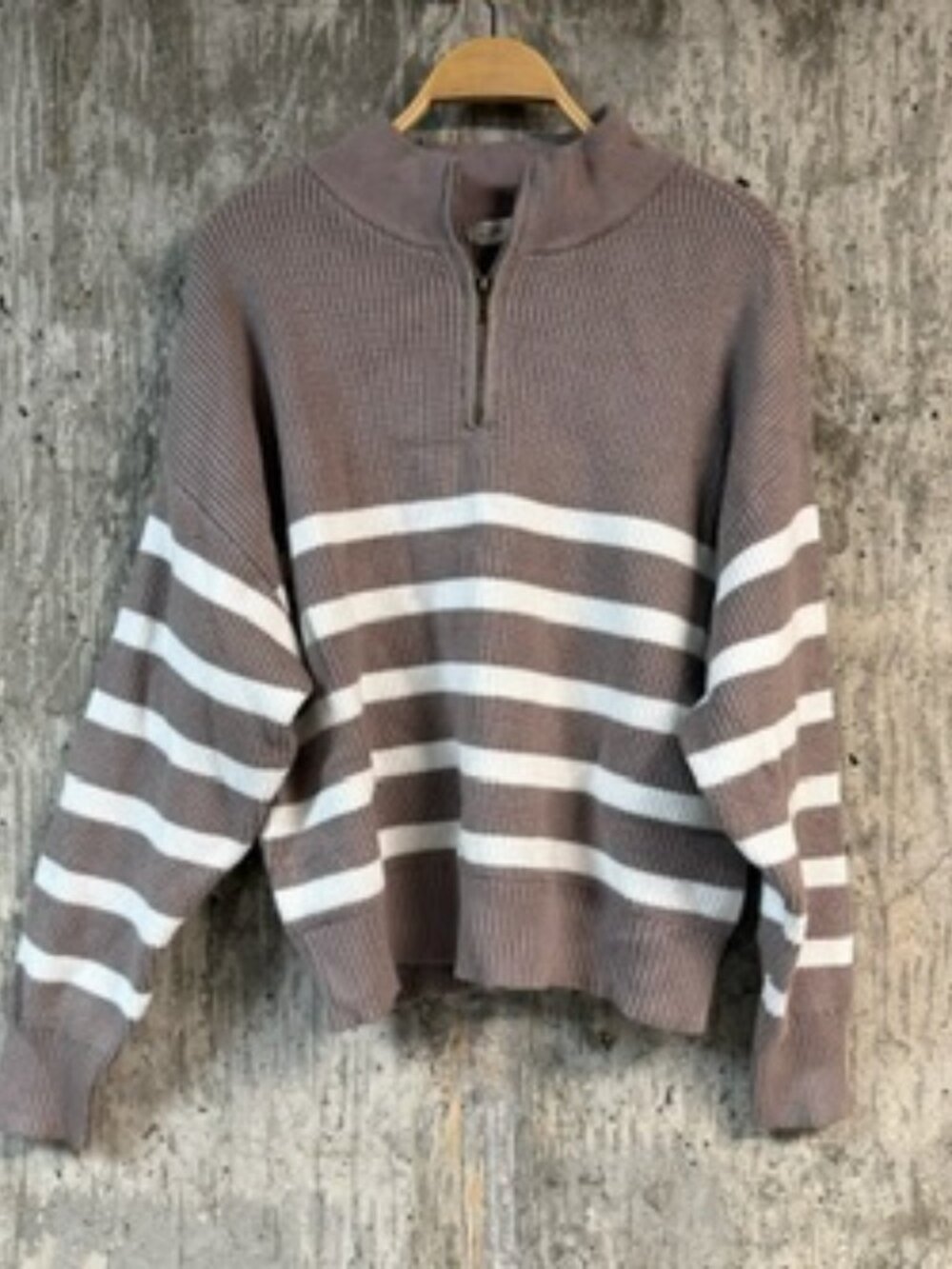 RIELLE Women's Half Zip Pullover Size L In Taupe Ivory